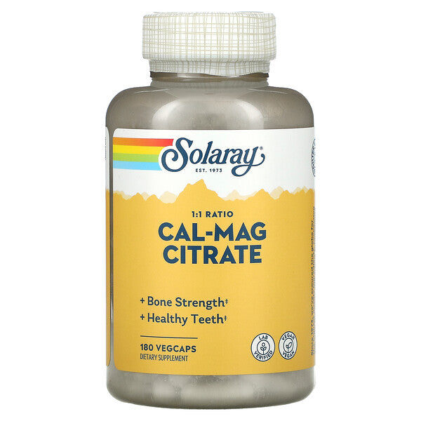 Solaray, Cal-Mag Citrate, proporção 1: 1, 180 VegCaps