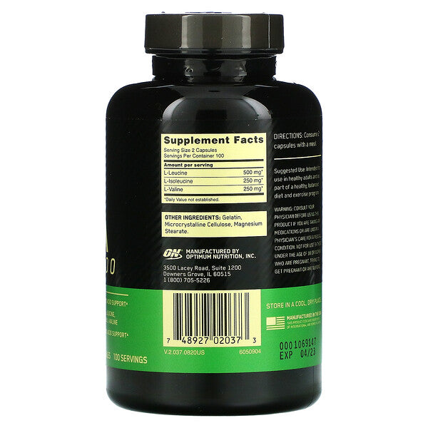 Optimum Nutrition, BCAA 1000, 500 mg, 200 cápsulas