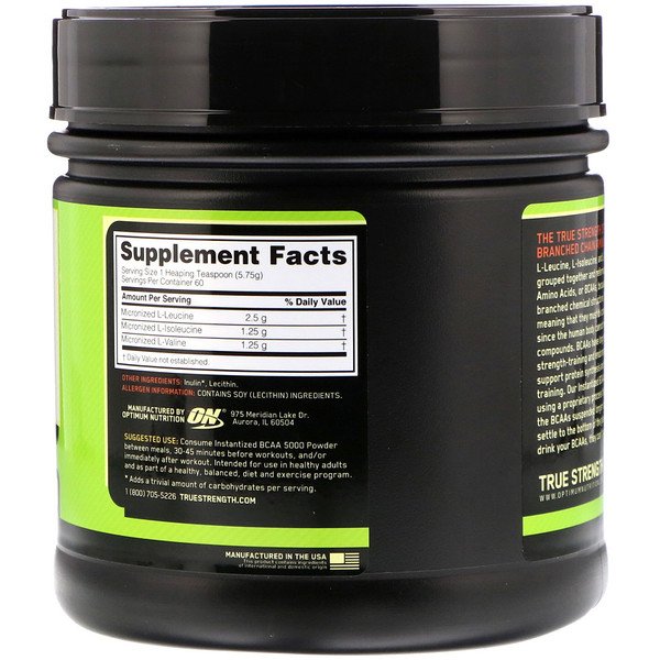 Optimum Nutrition, BCAA 5000 em pó instantâneo, sem sabor, 12,16 onças (345 g)